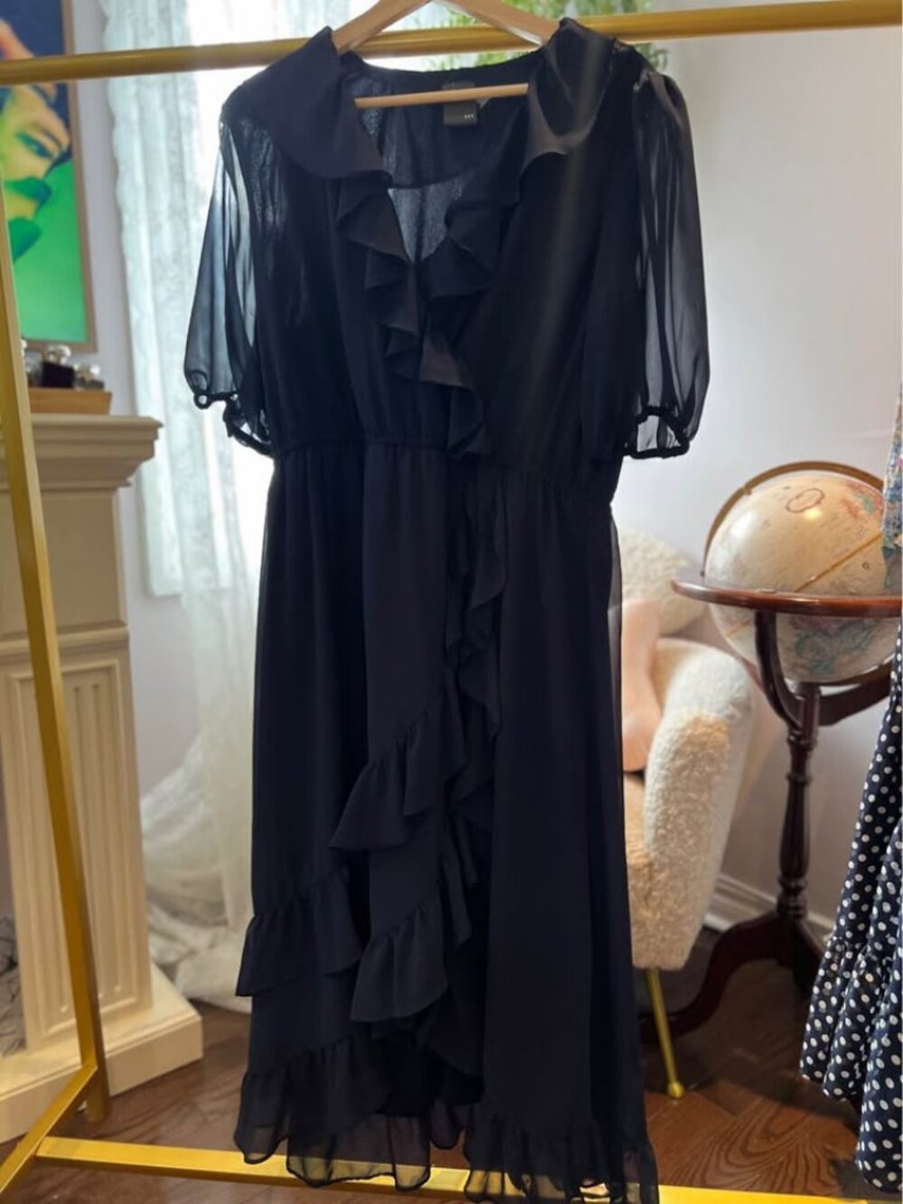 GABBY SKYE Navy Faux Wrap Ruffle Dress - Size Large